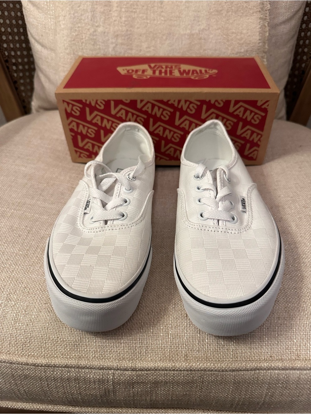 Vans White Checkerboard Platform Sneakers